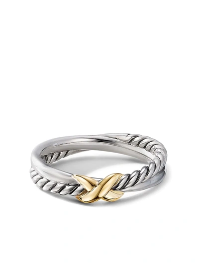 David Yurman 18kt Yellow Gold And Sterling Silver Petite X Ring In Gold/silver