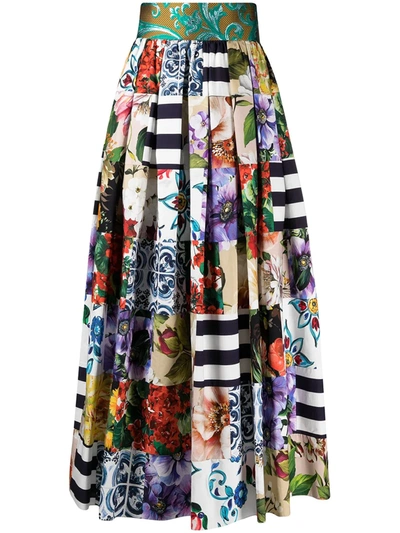 Dolce & Gabbana Women's Patchwork Poplin Maxi Full Skirt In Multicolor