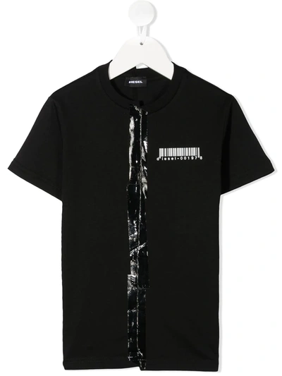 Diesel Teen Tjubby Tape-embellished Cotton T-shirt In Black