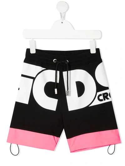 Gcds Teen Logo-print Colour-block Shorts In Black