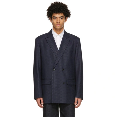 Valentino Navy Wool 'vltn' Times Blazer In 32e Blu/vlt