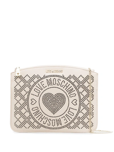 Love Moschino Perforated Heart Shoulder Bag In Neutrals