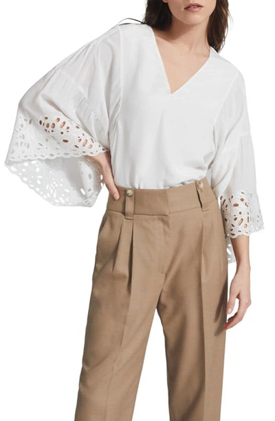 Reiss Cecile Lace Sleeve Blouse In White