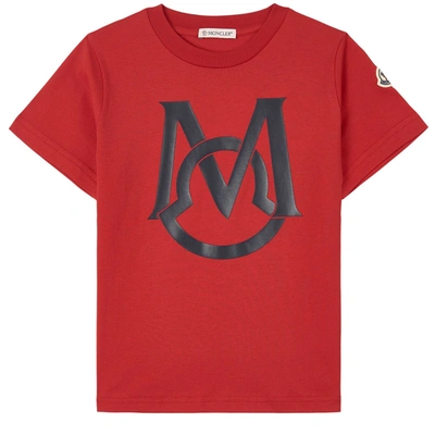 Moncler Kids' Logo Print Cotton T-shirt In Red