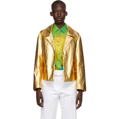 Dries Van Noten Metallic Faux-leather Cropped Jacket In Gold