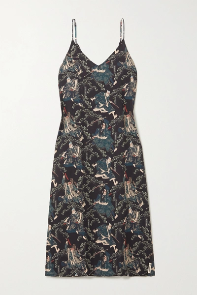 Desmond & Dempsey + Rie Takeda Printed Organic Cotton-voile Nightdress In Navy