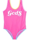 Gcds Teen Logo-print Contrast-trimmed Swimsuit In Pink