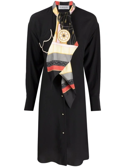 Lanvin Scarf-detail Silk Dress In Black