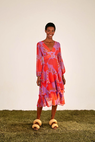 farm rio hearts midi dress Farm Rio Wild Hearts Layered Midi Dress In Multi