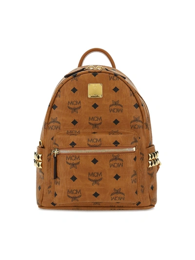 Mcm Stark Side Studs Zipped Backpack In Brown