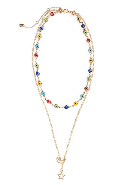 Bp. Glass Bead Pull Layered Necklace In Gold- Multi