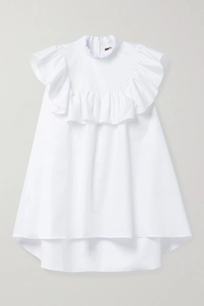 Adam Lippes Smocked-neck Ruffle Cotton Top In White