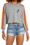 Aviator Nation Bolt Cropped Classic Crew Sweatshirt In White/lime