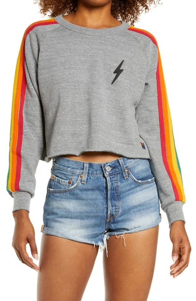 Aviator Nation Bolt Cropped Classic Crew Sweatshirt In White/lime