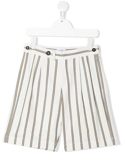 Brunello Cucinelli Kids' Striped Cotton Bermuda Shorts In White