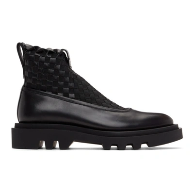 Givenchy Black Woven Combat Chelsea Boots In 001 Black