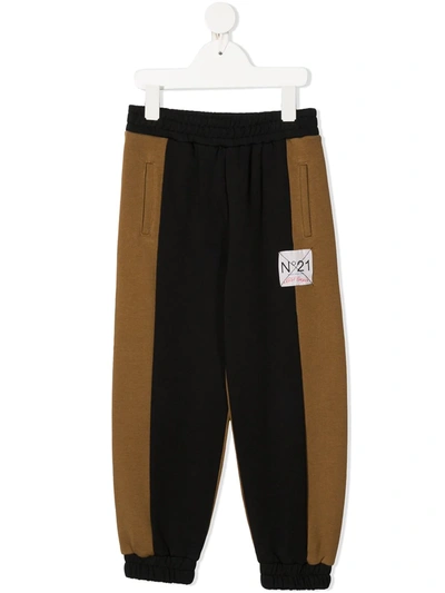 N°21 Kids' Logo-patch Colour-block Joggers In Black