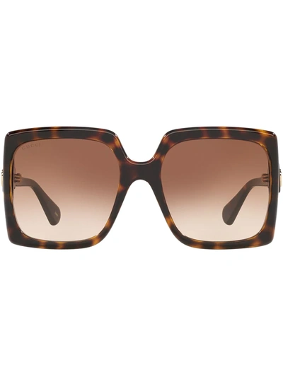 Gucci Tortoiseshell Print Square Sunglasses In Brown