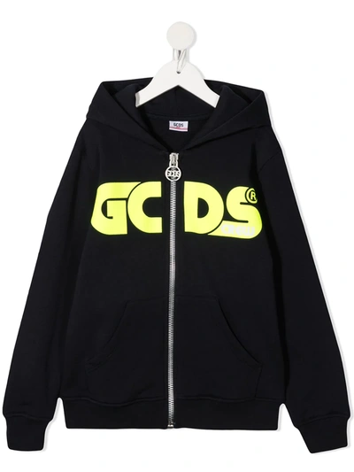 Gcds Kids' Logo Print Hoodie In Blue