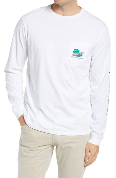 Vineyard Vines Bagpipe Whale Long Sleeve Pocket Graphic Tee In White Cap