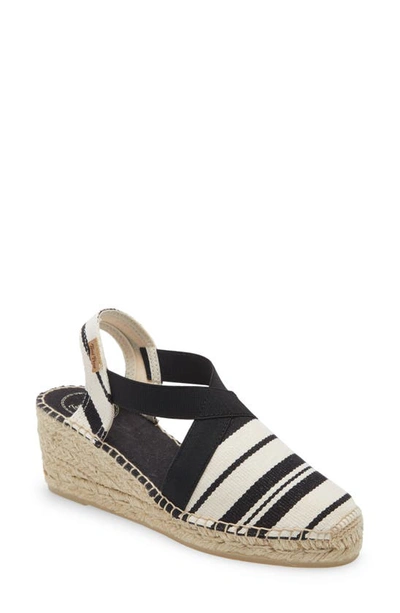 Toni Pons 'tarbes' Espadrille Wedge Sandal In Ecru-black Canvas