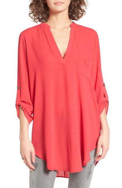 All In Favor Perfect Roll Tab Sleeve Tunic In Virtual Pink