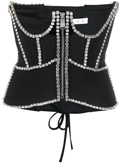 Area Embellished Cutout Crepe Corset Top In Black