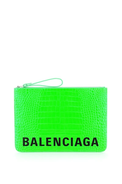 Balenciaga Cash Large Pouch In Fluo Green L Black