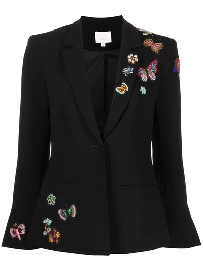 Cinq À Sept Embellished Butterfly-patch Blazer In Black Pattern