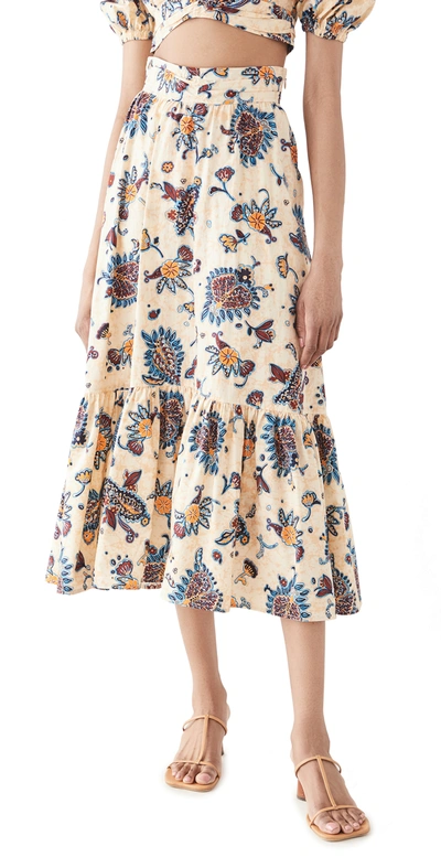 A.l.c Lucie Floral-print A-line Maxi Skirt In Yellow/blue