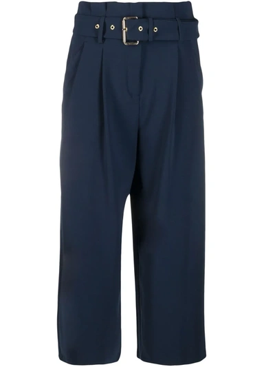 Michael Michael Kors Pleated Belted Crepe Culottes In Midnightblue
