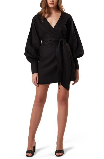 Charlie Holiday Bella Long Sleeve Wrap Minidress In Black