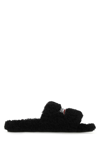 Balenciaga Furry Logo-embroidered Faux Shearling Slides In Black