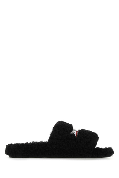 Balenciaga 黑色 Furry 拖鞋 In Black