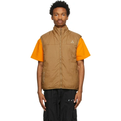 Nike Acg Primaloft(r) Insulated Water Repellent Vest In Gold Beige