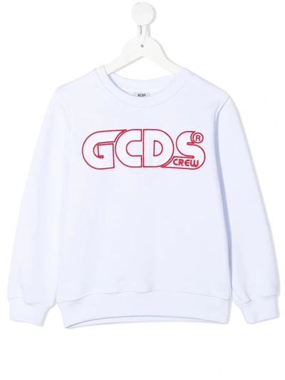 Gcds Kids' Embroidered Logo Print Jumper In White