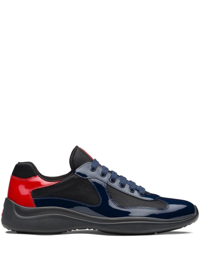 Prada Men's New America's Cup Leather Low-top Sneakers In Royal Rosso