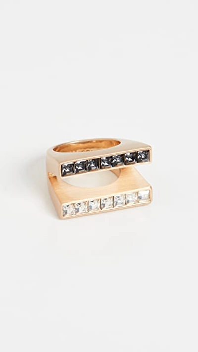 Demarson Anya 12k Goldplated & Two-tone Crystal Double Floating Band Ring In Yellow Gold