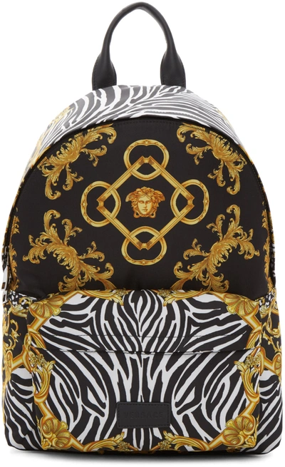 Versace Baroque Zebra Print Backpack In Black/gold