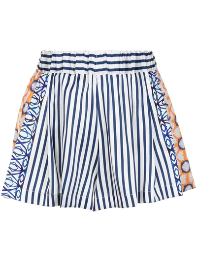Silvia Tcherassi Eden Stripe Panelled Shorts In Blue Stripe Mosaic