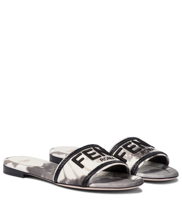 fendi embroidered tie dye canvas slides