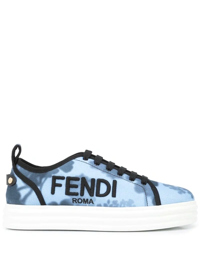 Fendi Embroidered Tie-dye Canvas Platform Sneakers In Blue