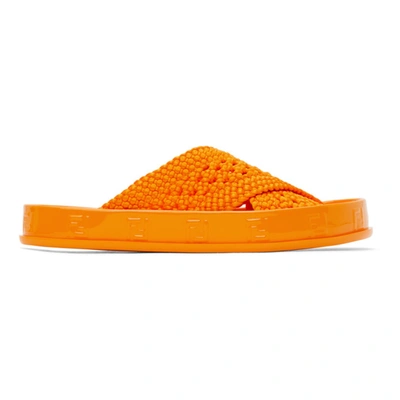 Fendi Reflections Ff-logo Faux-raffia Slides In Orange