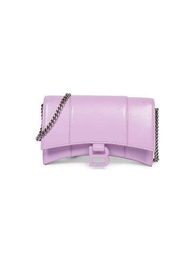 Balenciaga Hourglass Leather Crossbody Bag With B Logo In Violet