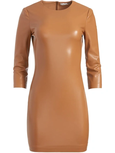 Alice And Olivia Inka Long Sleeve Faux Leather Body-con Dress In Camel