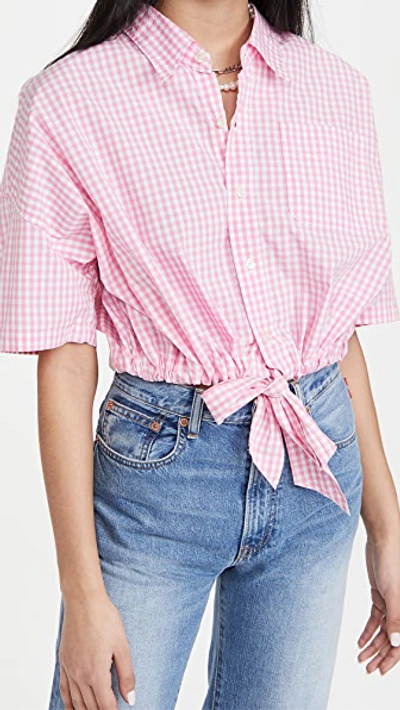 Denimist Front-tie Short-sleeve Cropped Shirt In Pink