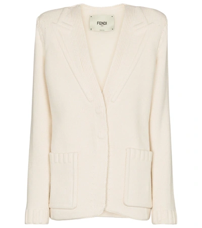 Fendi Jacquard-knit Cotton-blend Cardigan In White