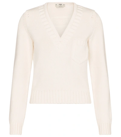 Fendi Cropped Cotton-blend Jumper In White