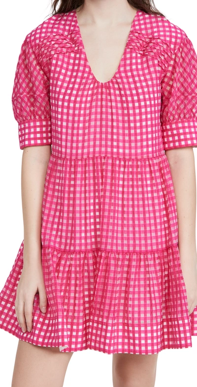Tanya Taylor Cayla Check Mini Dress In Fuchsia/ Transparent