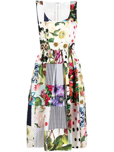 Dolce & Gabbana Shirred Patchwork-effect Printed Cotton-poplin Midi Dress In Multicolour